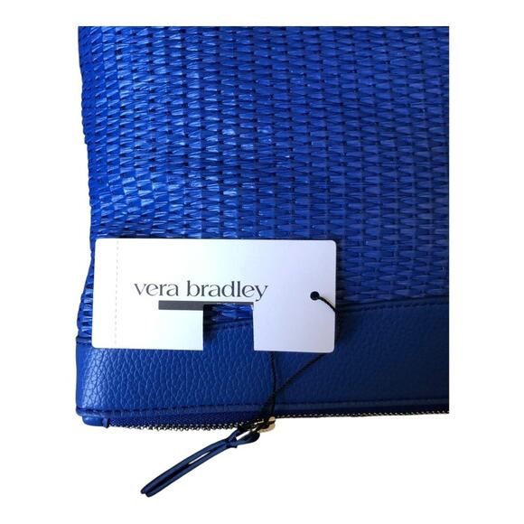 Vera Bradley Outlet Essential Pouch in Straw Beaucoup Blue Faux Leather Trim NWT - Picture 15 of 16